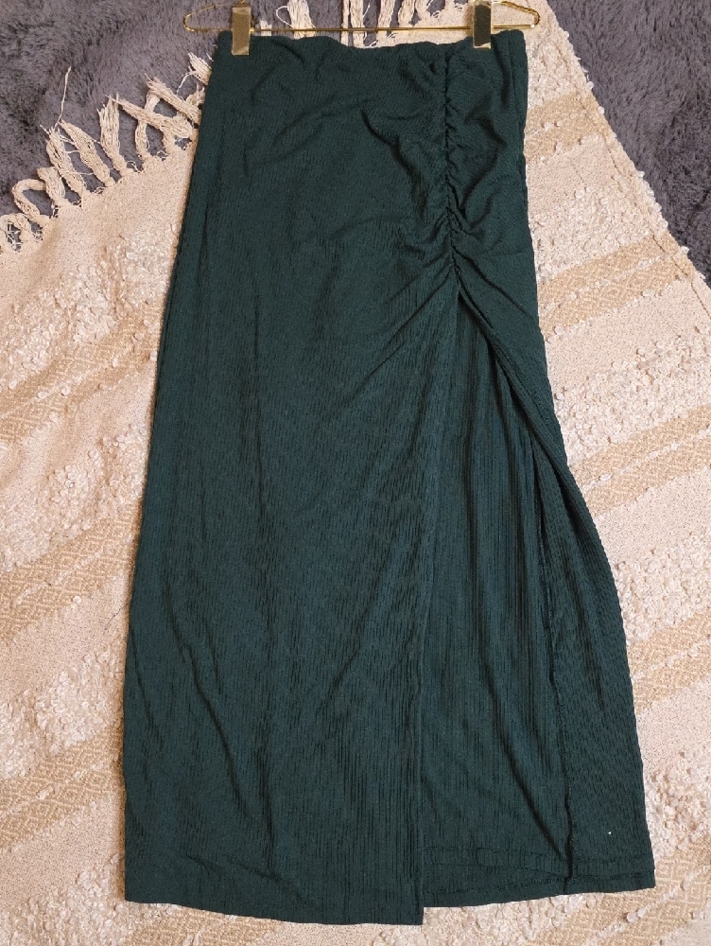 Green Ruched Mini Maxi Lined Ribbed Skirt - Everyday Vacay Maxi Medium